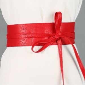 Paris Red vegan textured Faux leather corset wide tie waist boho wrap belt
